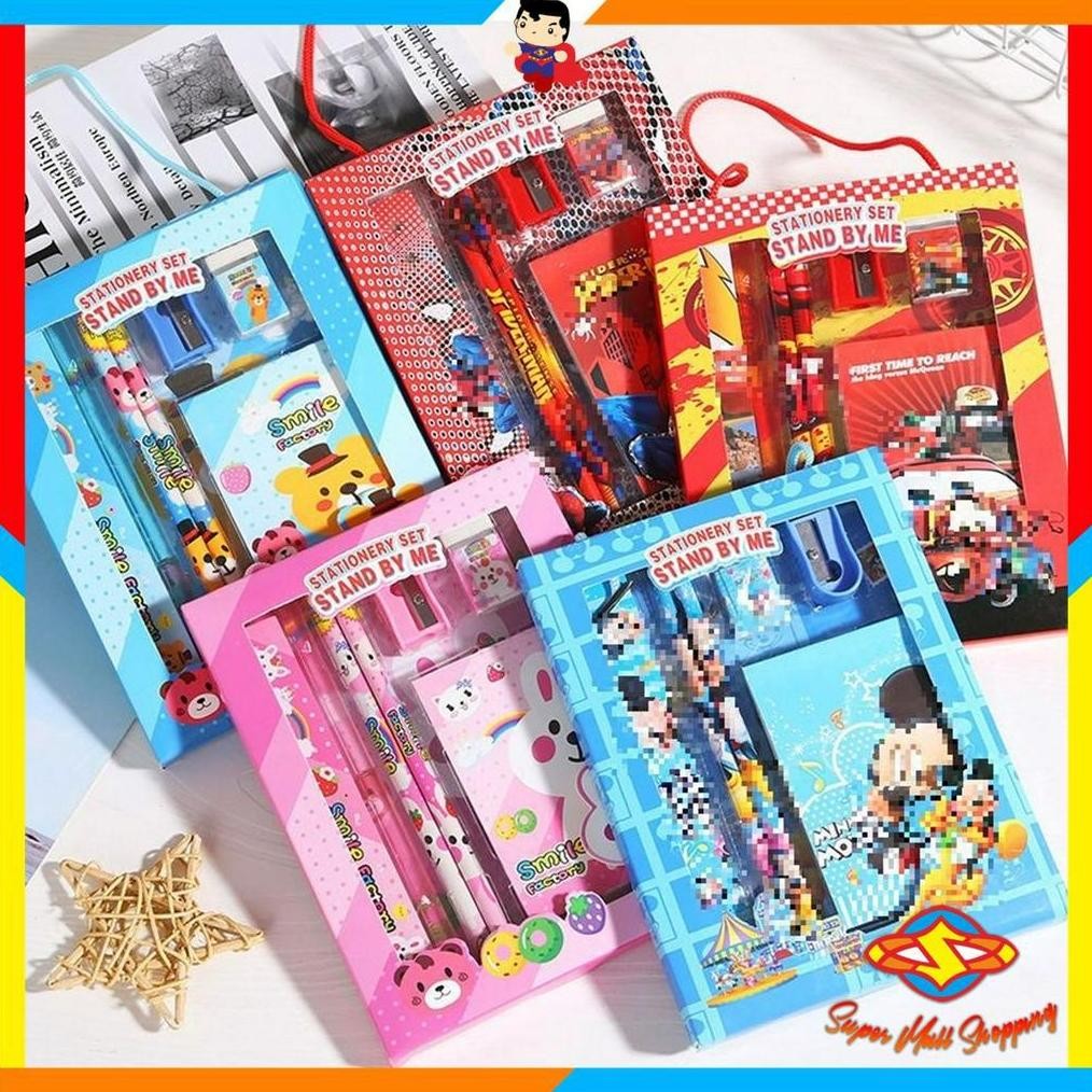 

SMS ALAT TULIS SET 6IN1 STATIONERY SET LUCU KARAKTER 6 IN 1 SET PERLENGKAPAN PENSIL PENGGARIS BUKU PENGHAPUS SEKOLAH ANAK-ANAK TK BOX TALI SOURVENIR ULANG TAHUN MURAH IMPORT