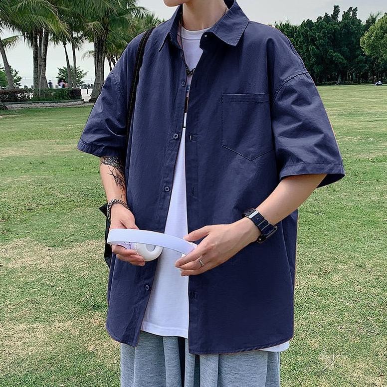 Kemeja Oversize Pria Kemeja Polos Kemeja Pria Atasan Pria Ov-09