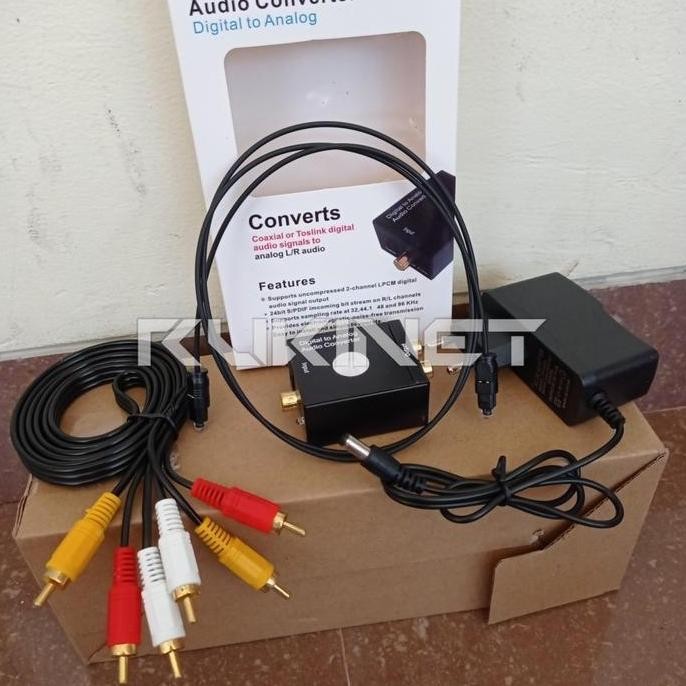 PAKET Converter Optik Audio to RCA + Kabel Optic Toslink dan Kabel RCA 3 to 3 untuk TV Ke Speaker ( 