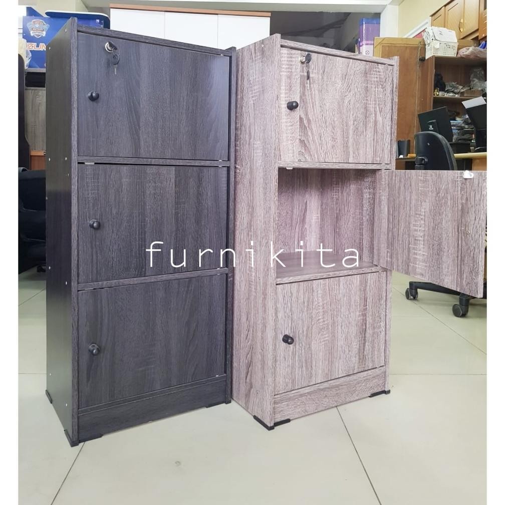 JTR - RAK SERBAGUNA 3 PINTU KAYU KUNCI / LEMARI BUKU SERBAGUNA