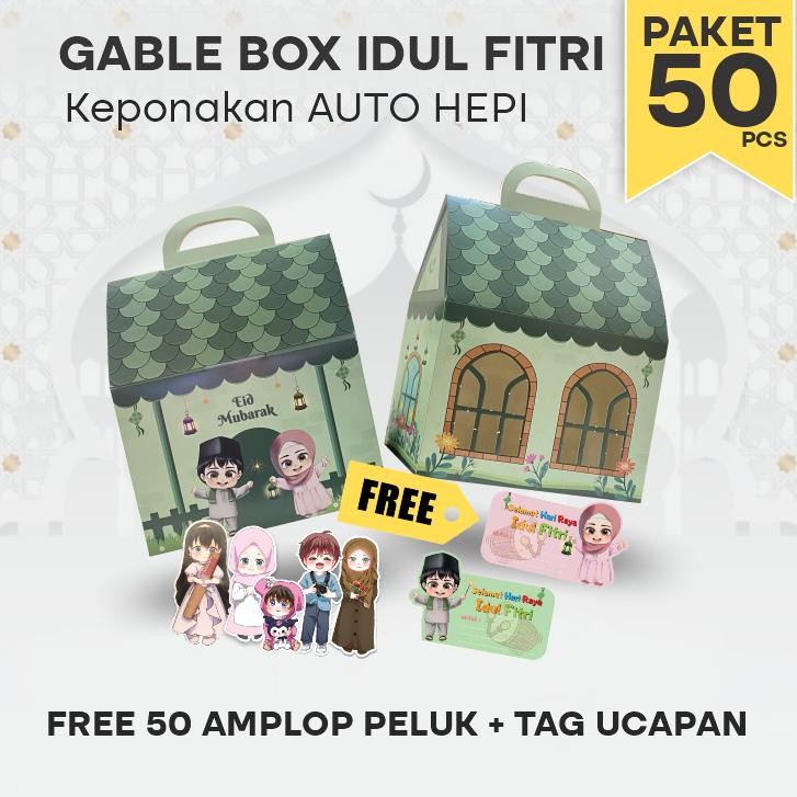 

Gable Box Hampers Lebaran 50pcs/ Motif Rumah Idul Fitri / Parcel Hari Raya Anak Keponakan (Paket 50pcs)