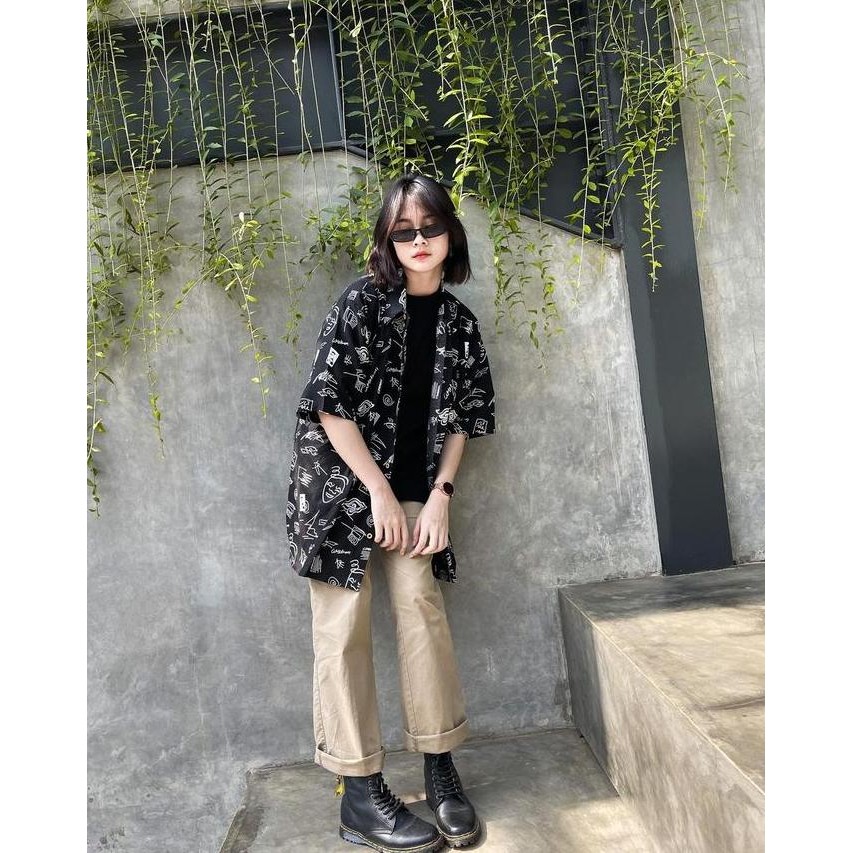 Batik Trusmi Kemeja Kerja Batik Atasan Pria Dan Wanita Hem Motif Topeng Sketsa Bahan Rayon Kemeja Pa