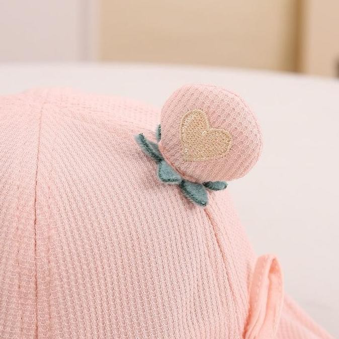 Kikidoo Topi Bucket Balita Heart Topi Pantai Anak Perempuan Tali Samping Motif Rabbit Tp146 Berkuali