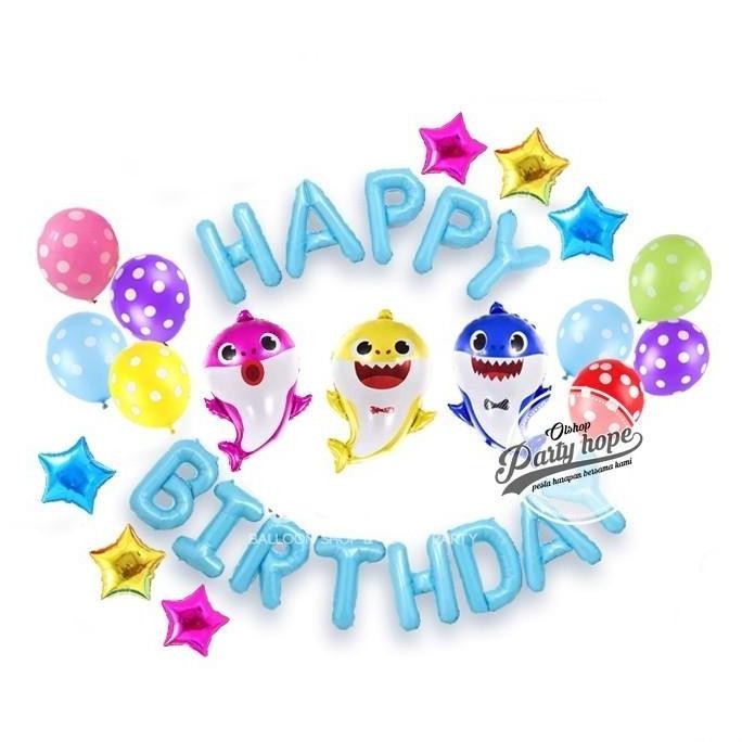 Paket Dekorasi Ulang Tahun Baby Shark / Paket Balon Dekorasi / Set Balon Dekorasi Baby Shark Berkual