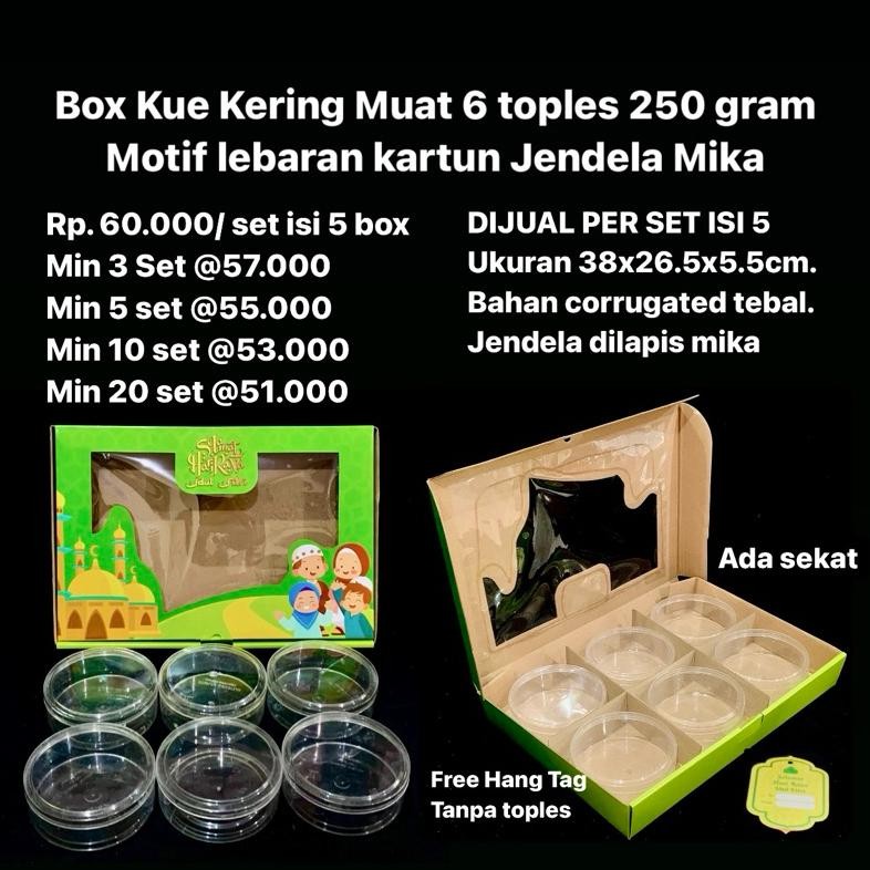 Box Kue Kering Muat 6 toples 250 gram Motif lebaran kartun Jendela Mika