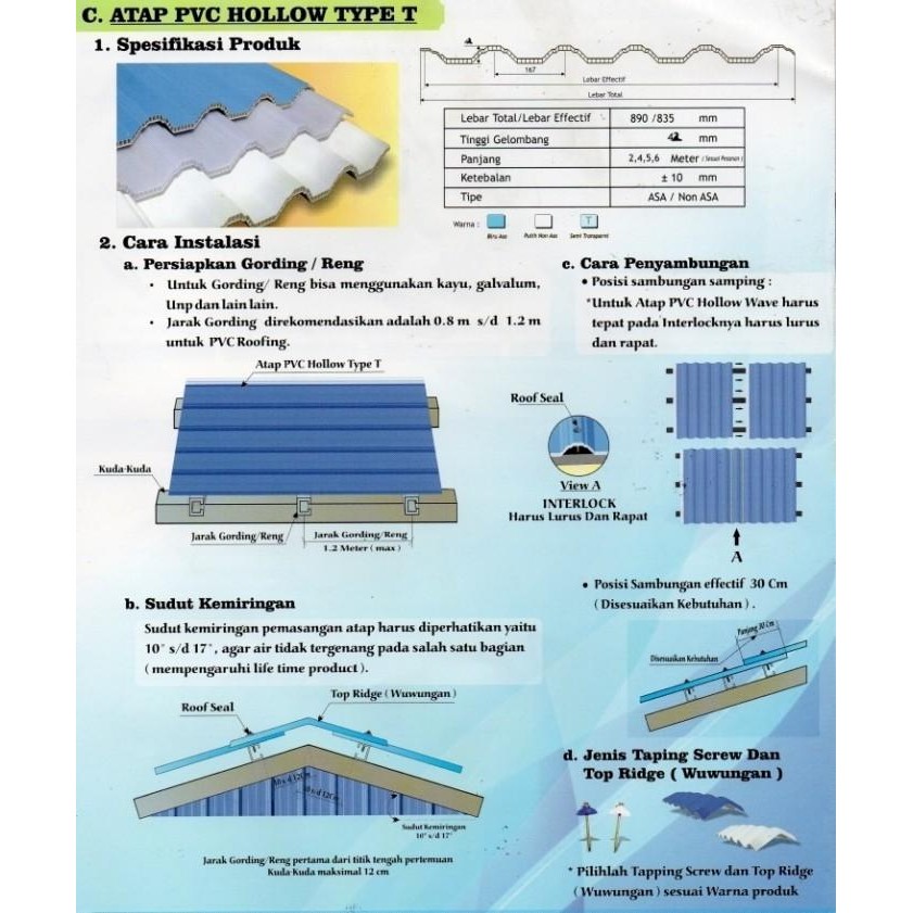 Atap Upvc Maspion Superoof - 122Cm (Atap Upvc Terlebar) Original Dan Terpercaya
