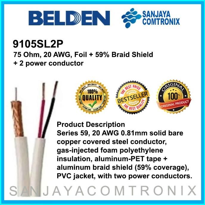 Grosir Belden 9105Sl2P Kabel Belden / Cctv Coaxial Rg59+Power (Putih)