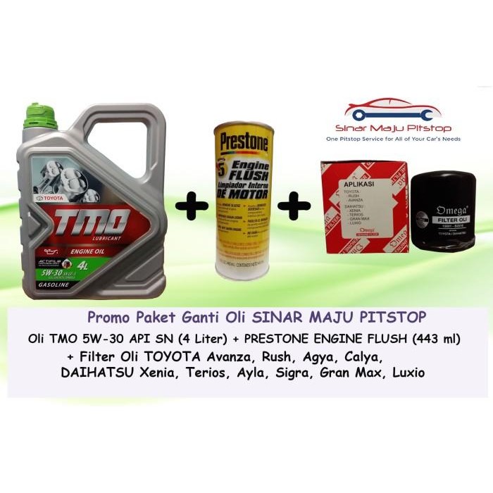 Paket Ganti Oli Mobil Toyota Calya - Tmo 5W-30 & Filter & Engine Flush Original Dan Terpercaya