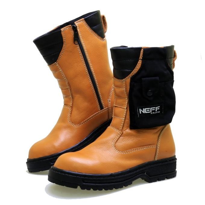 Miliki Sepatu Boot Safety Pria / Sepatu Proyek Pria Kulit Sapi Resleting