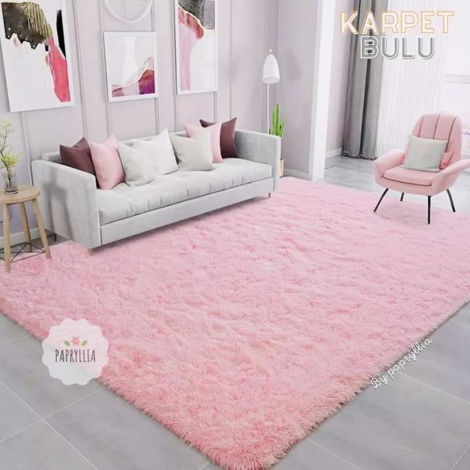 Karpet Bulu Kasur Bulu Karpet Lantai 200x150cm Tebal 2cm ( Pink Muda )