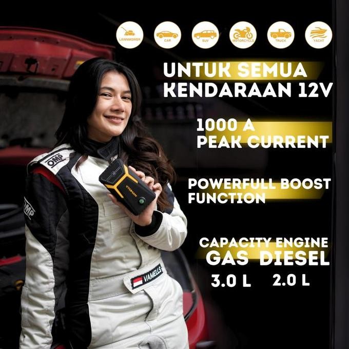 Promo Vtoman V3 Pro Jumper Aki Mobil Dan Motor Kapasitas 6000Mah Jumper Aki Kendaraan, Powerbank Por