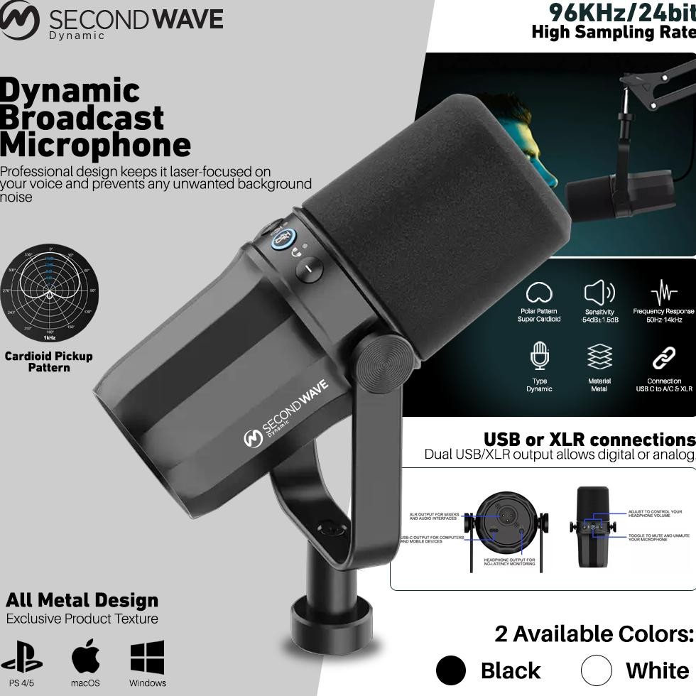 SECONDWAVE Dynamic Cardioid Microphone For XLR USB Vocal Broadcast