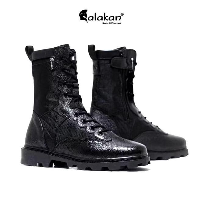 Sepatu Pdl Kulit Jeruk Tni Polri Series Tali Biasa Boots Shoes Pria Hitam