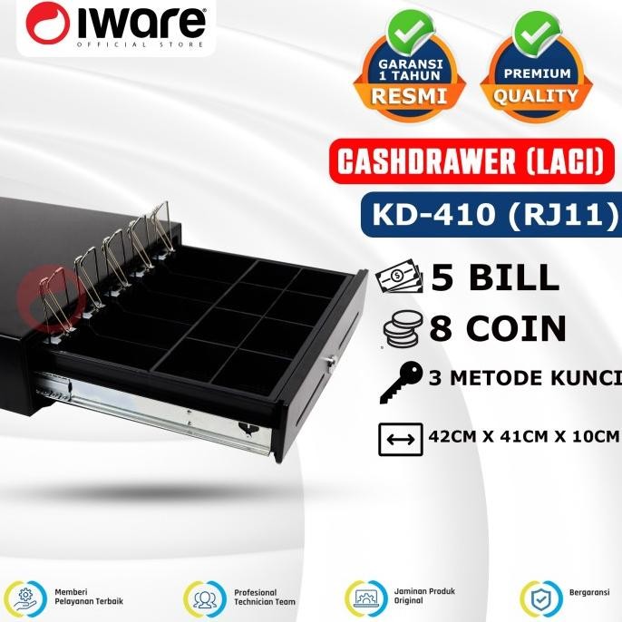 CASH DRAWER LACI UANG KASIR IWARE KD-410 RJ11 5 BILL 8 COIN