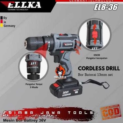 Promo Hemat fgk-24 ELLKA CORDLESS DRILL BOR CAS / BOR BATERAI 36VOLT SET KOPER LENGKAP- Perlengkapan