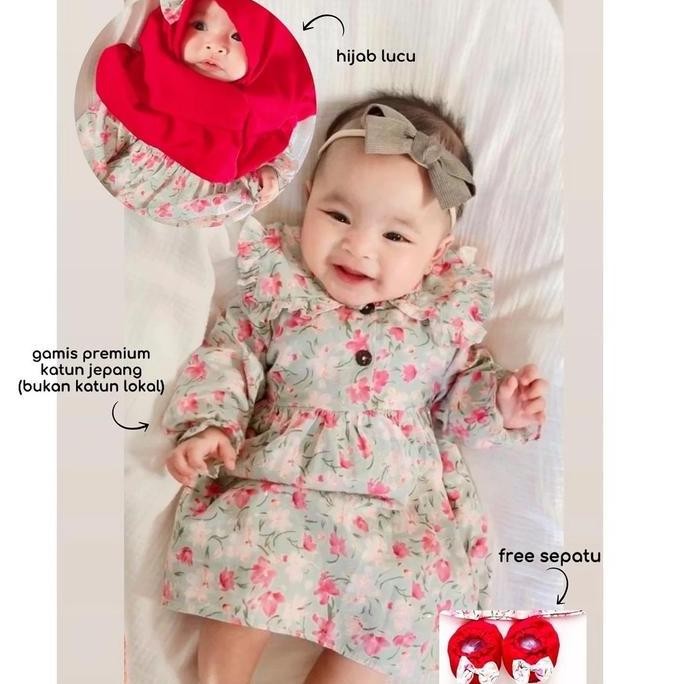 Geraigo- Mazaya Set Gamis Anak Baju Kerudung Sepatu Jilbab Pakaian Anak Muslim Cewe Perempuan Fashio