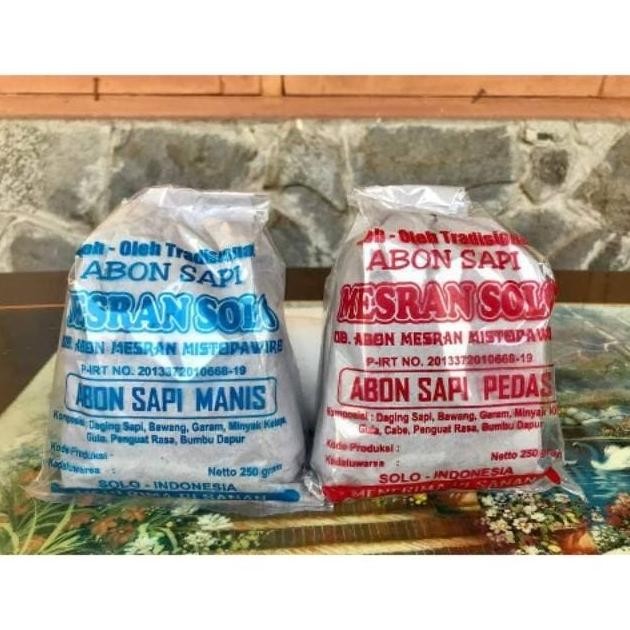 

Grosir Abon Sapi Mesran Solo Manis / Pedas 250G