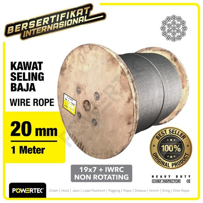 Wire Rope / Kawat Seling Baja 19x7 IWRC 20mm NR POWERTEC - 1 Meter liquid