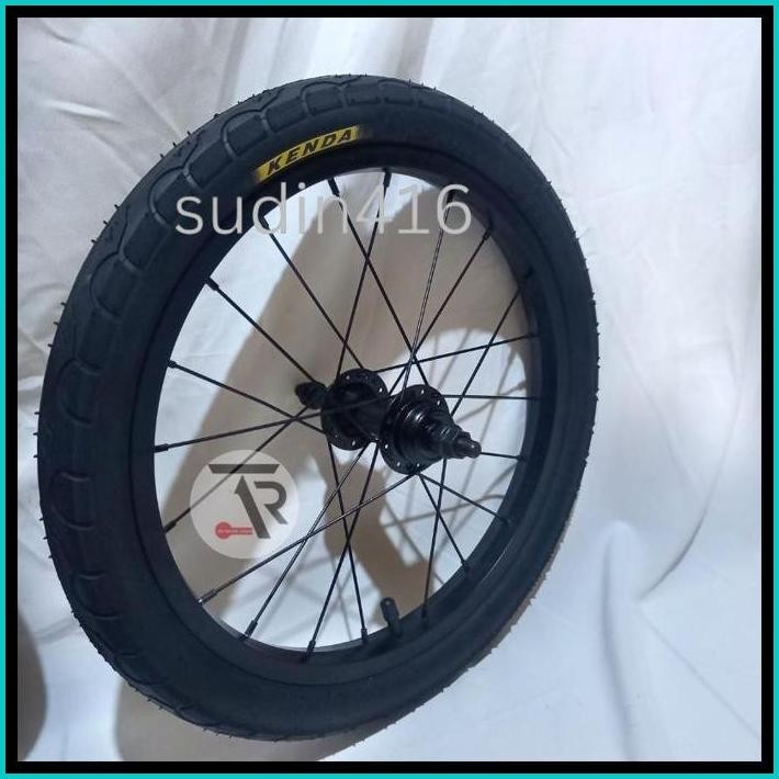 RODA SEPEDA 16 IN FULL HITAM SET SUDAH DI PASANG BAN 16 X 1.75 KENDA VELG SEPEDA 16 DOUBLE DRAT 16IN