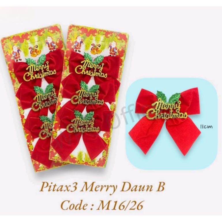 

df-8 Ez23 Hiasan Natal Pita Merah Merry Daun isi 3 M16/26 - Hiasan Natal - Dekorasi Natal - Pita Natal 2024 Viral Berkualitas