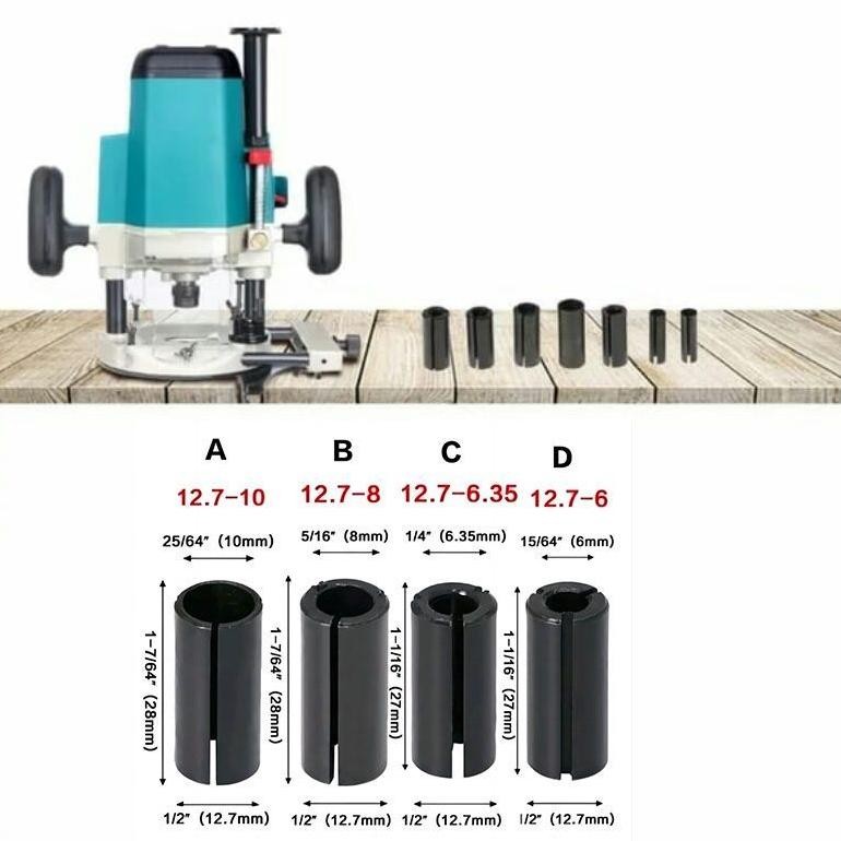 4Pcs Collet Sleeve 12.7Mm Adapter Collet Adaptor Router Chuck Collet Buat Mesin Router Chuck Sleeve