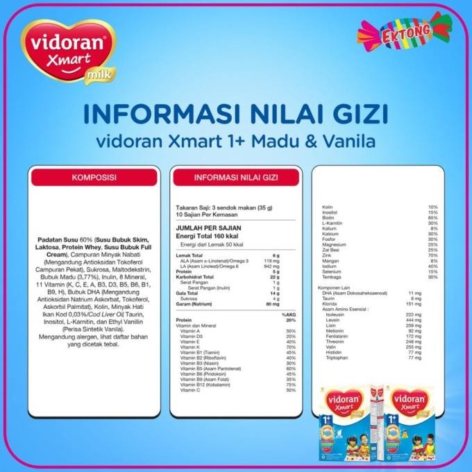 

Vidoran Xmart 1+ Nutriplex Madu / Vanila 925Gr Terlaris