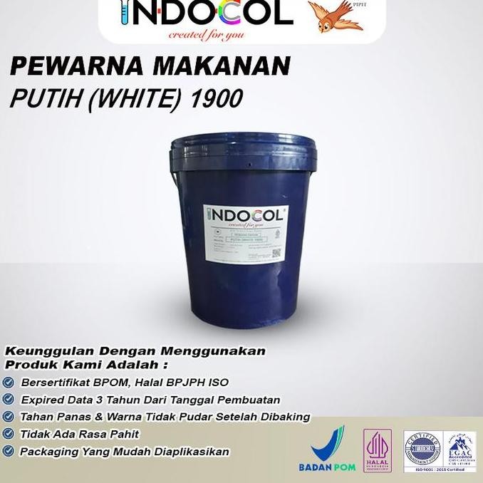 

Ready Pewarna Makanan INDOCOL PUTIH (WHITE 1900) @20 Kg/Pile