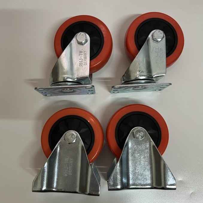 Roda Troli Pu RHJ TW Caster Germany 4 inch 2 Putar, 2 Mati