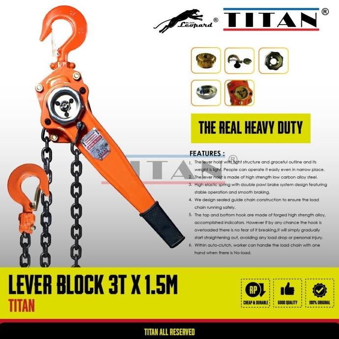 Lever Block 3 Ton x 1.5 Meter - Lever Chain Block 3T x1.5M - Kotrek Rantai 3Ton x 1.5Meter - Lever M
