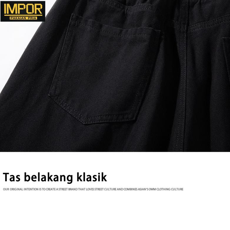 Celana Jeans Pendek Pria Celana Jeans Pria Celana Pinggang Karet Celana Hitam Loose Pants Wide Leg J