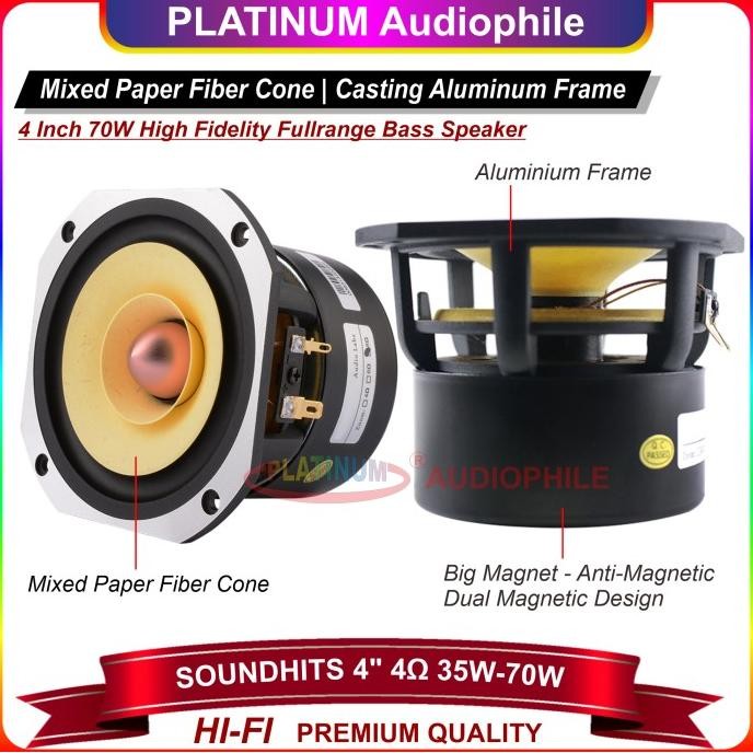 Speaker Full range Bass 4 Inch 4 ohm 70W Hifi Speker 4" Fullrange Aluminium Frame Soundhits SQ-406S