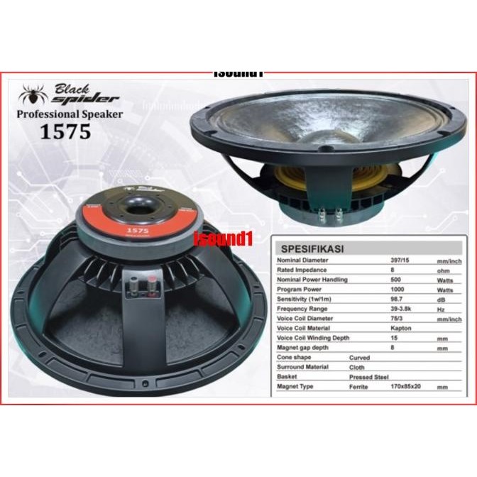 SPEAKER BLACK SPIDER 15 INCH 1575 KOMPONEN BLACKSPIDER 15IN ORIGINAL VOICE COIL 3 IN MAX 1000 WATT