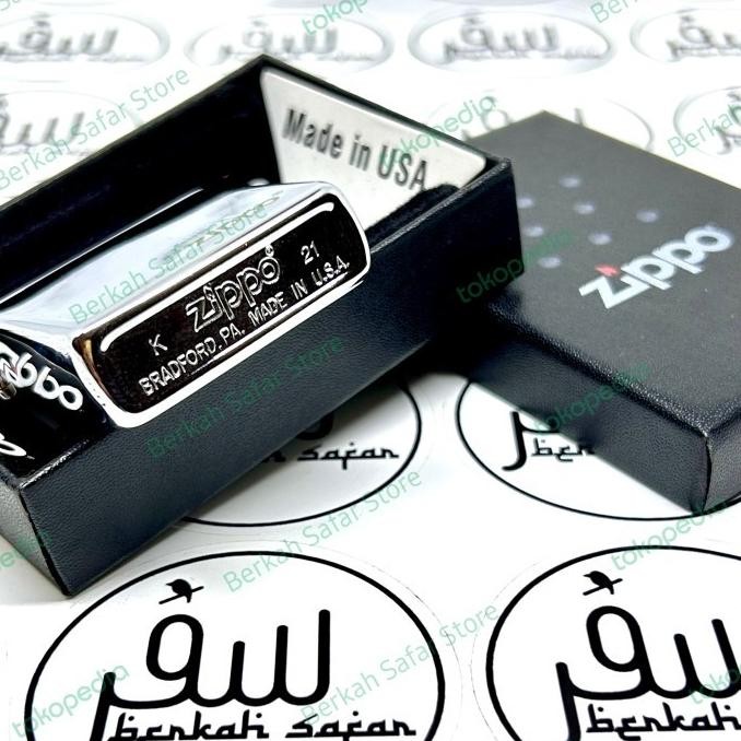 Korek Api Zippo Glossy Silver Ice Full Chrome Logo Icon Zippo Original