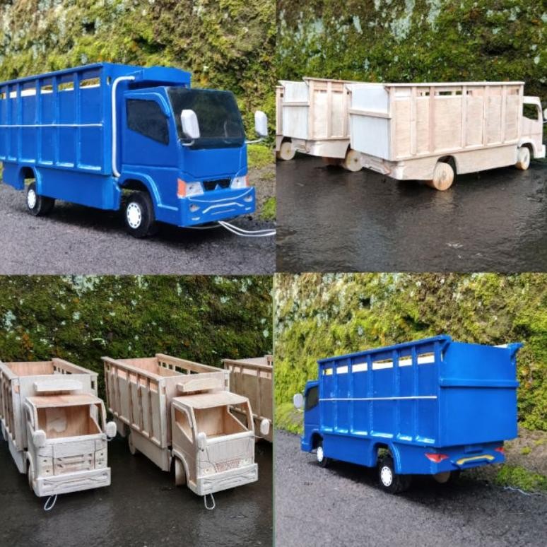 Miniatur truk oleng giga/canter kayu mentahan