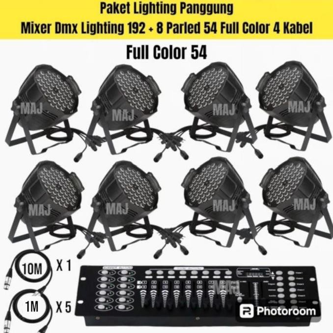 Murah Paket Lampu Lighting Panggung Dmx 512/192 + 8 Parled 54 Fullcolor+ Xlr