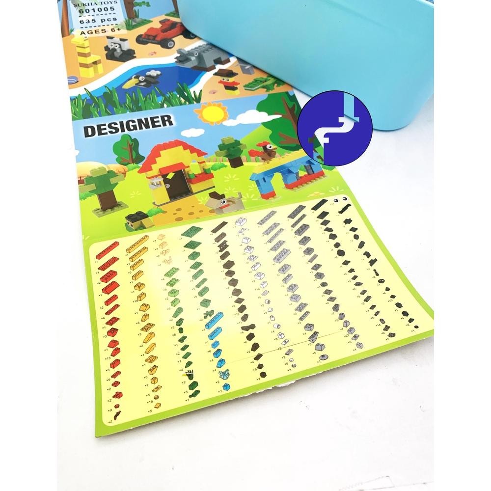Mainan Anak Building Kit Panlos Brick Wange Designer 625 Blocks BOX Hijau dan Biru 601005