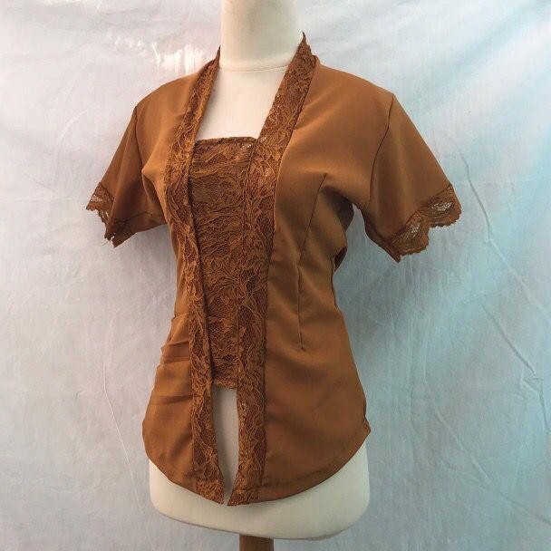 Kebaya Bali Kombinasi Moscref Mix Brokat Lengan Pendek Ready