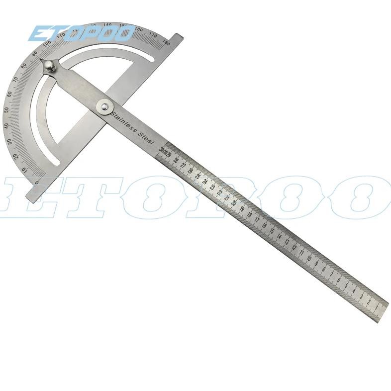 

0-180 Degree 300Mm 12Inch Steel Protractor Steel 30Cm Goniometer Round Head Stainless Steel General Tool 15Cm Steel Angle Ruler