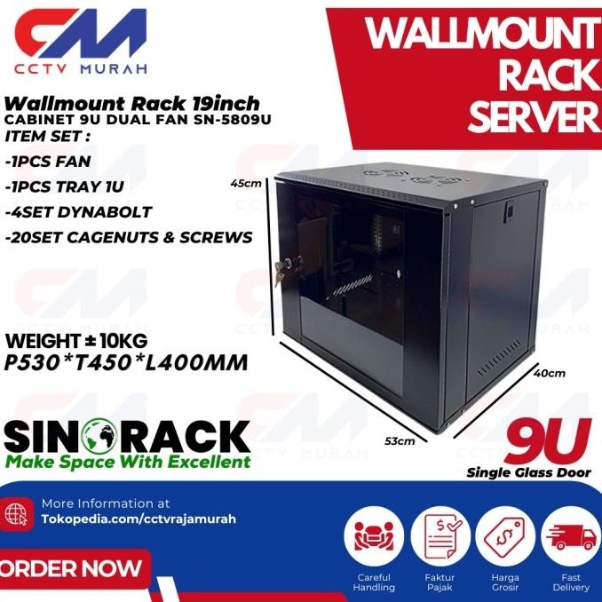 promo Wallmount Rack Server 9U, Rak Server Single Door 9U