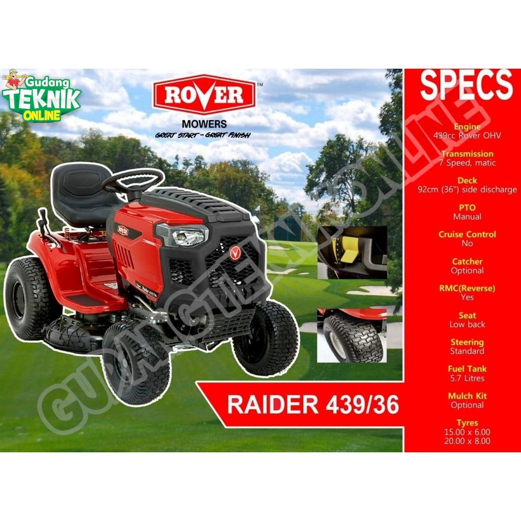 Mesin Potong Rumput MOBIL RAIDER 439 36" ROVER / Mesin Pemotong Rumput Lapangan Bola Golf Pekarangan