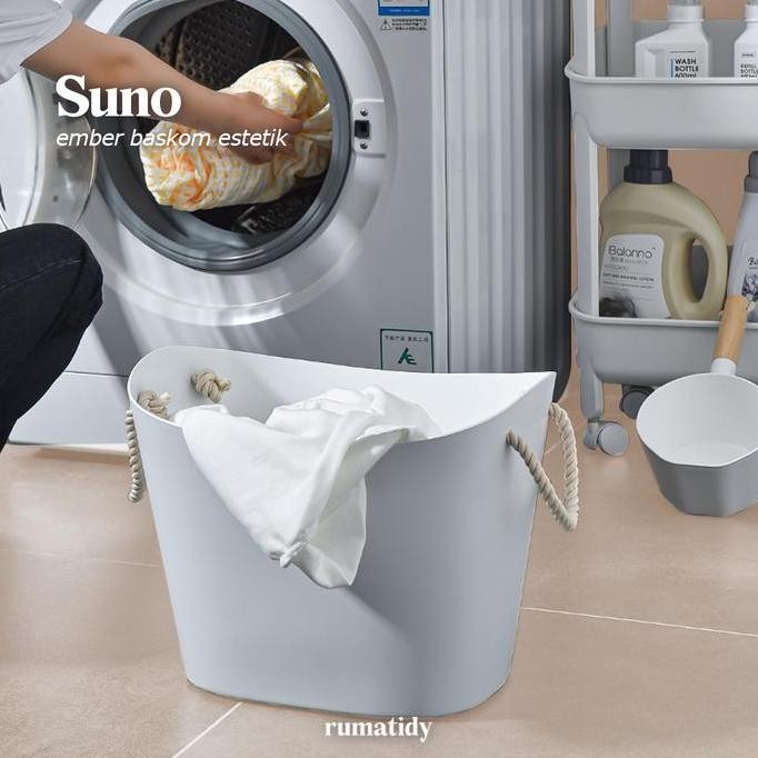 SUNO Ember Baskom Putih Estetik Nordic Style Mewah Multifungsi Peralatan Kamar Mandi Toilet Perlengk