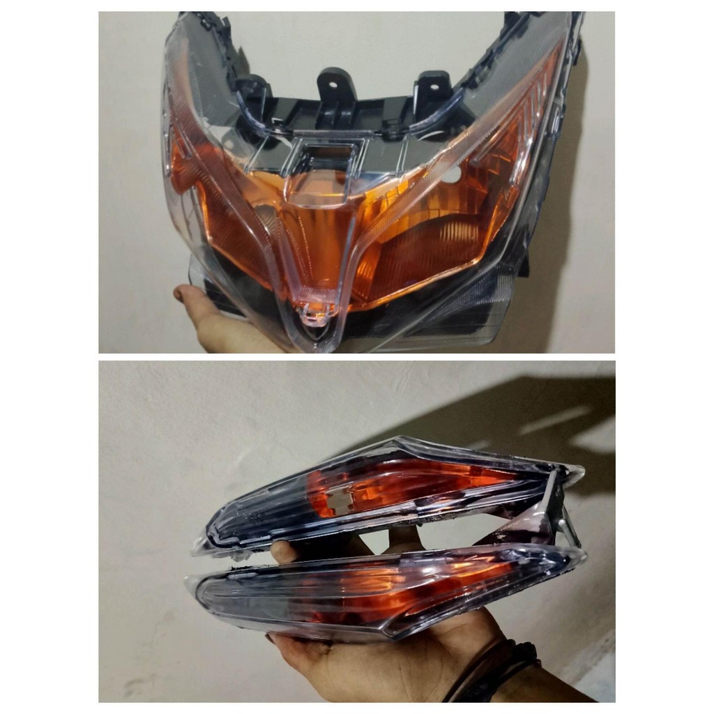 Paket Headlamp Reflektor Lampu Depan Vario 125 Old Techno Custom Hitam Oranye Plus Lampu Sen Reteng 