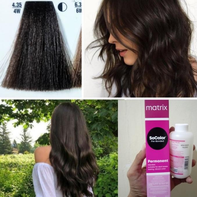 pewarna rambut matrix so color 4.35 / 4W warm dark dark brown