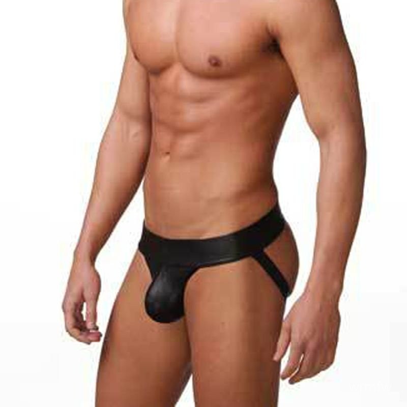 Words U Embossed Patent Leather Backless Underwear Large Hip Lift Faux Leather Waistband Underwear S