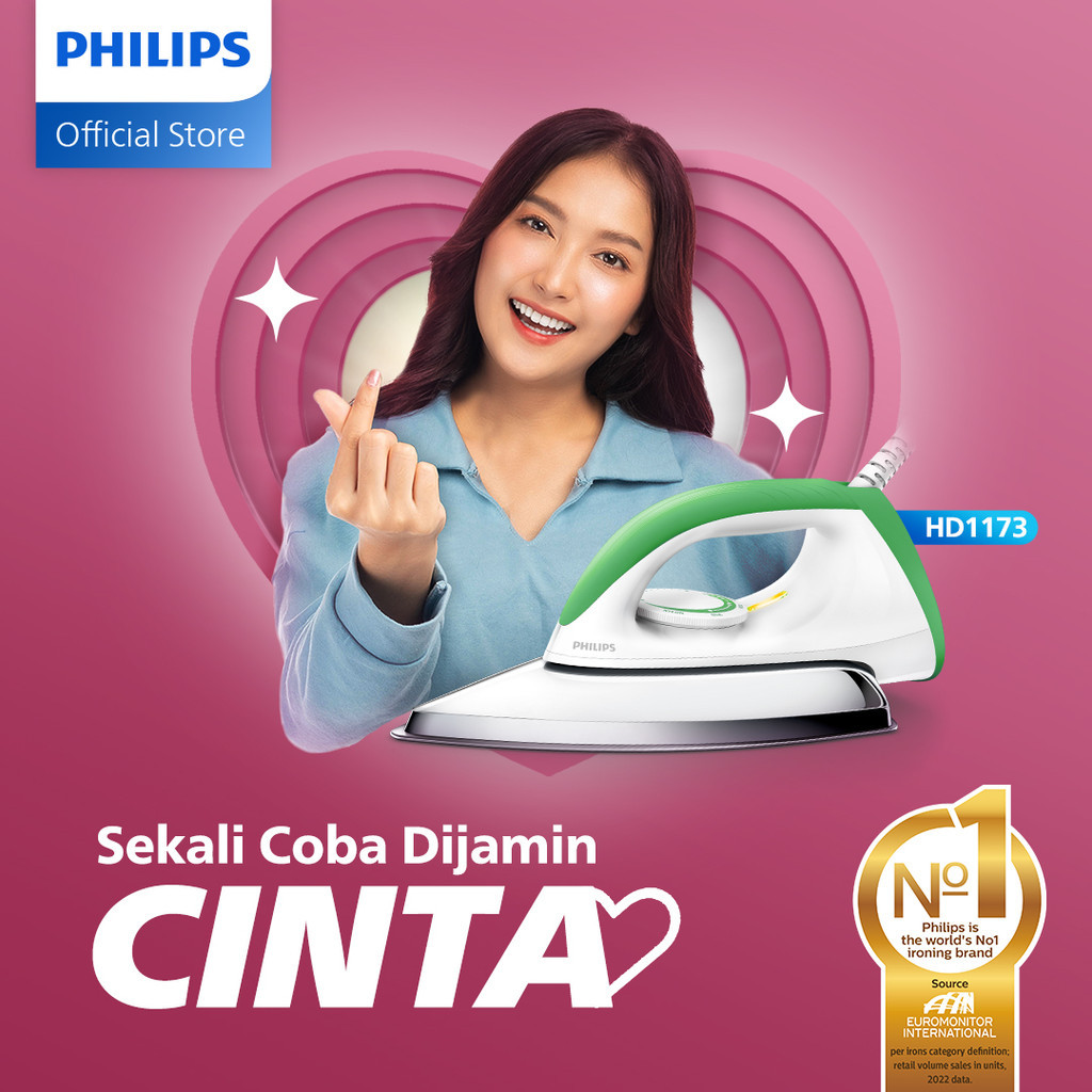 Setrika Kering Philips HD1173|70 Hijau, Keramik Anti-Lengket, Gosokan Baju