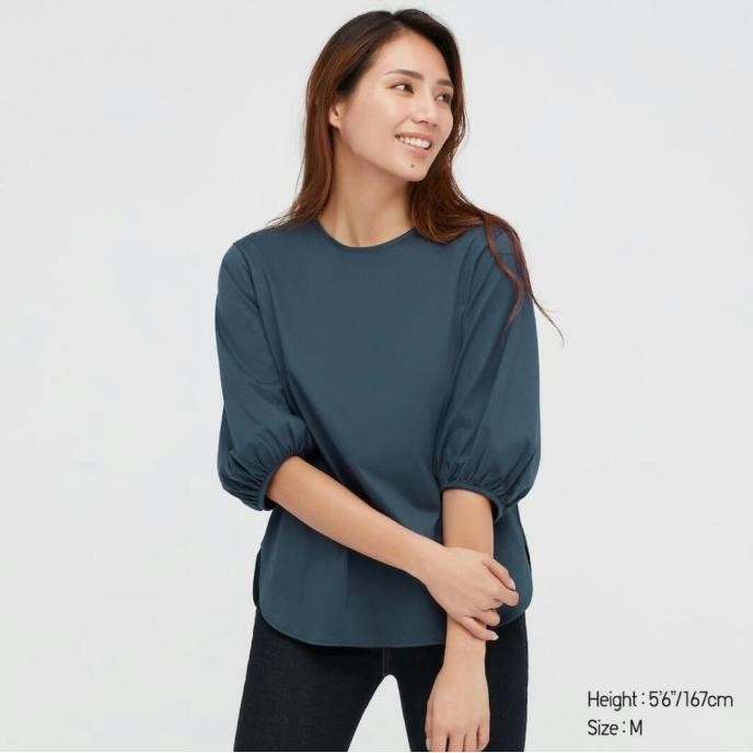 UNIQLO - WOMEN T-SHIRT MERCERIZED KATUN GATHERED (3/4)