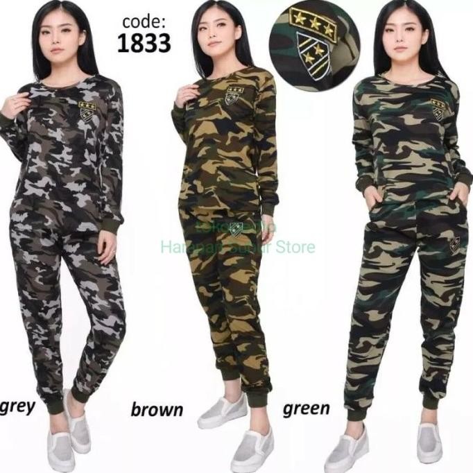 Jual Murah Setelan Baju Lengan Panjang Olahraga Senam Loreng Army Wanita Terlaris..