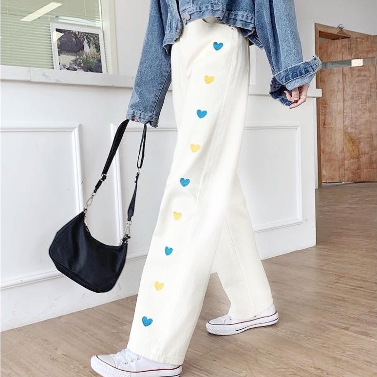 PJ24 uk-12 TRIVELA - Celana Panjang Hw Kulot Jeans Love / Kulot Jeans Love Putih Bersih / KULOTLOVE 