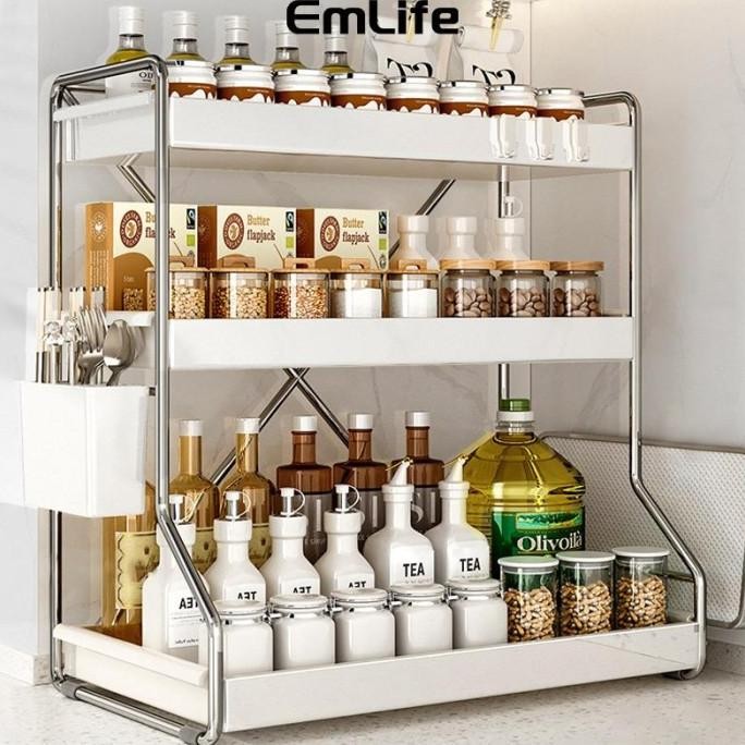 Rak Bumbu Dapur Minyak Saus Garam Cuka Sumpit dan Sendok Bumbu Multi-lapis Rak Penyimpanan Meja Rak 