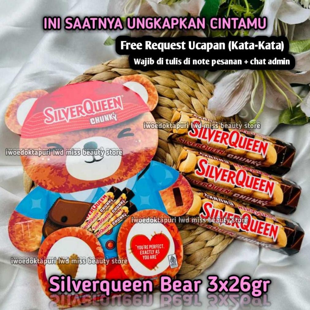 

gs-56 AZQ-16 Silverqueen Bear Beruang Coklat 3x26gr dan Valentine Day Kemasan Beli 1 Gratis 1 isi 2x55g Model Boneka Love chunky bar Murah harga grosir Promo bisa Cod Surabaya Malang Bandung Termurah Murah